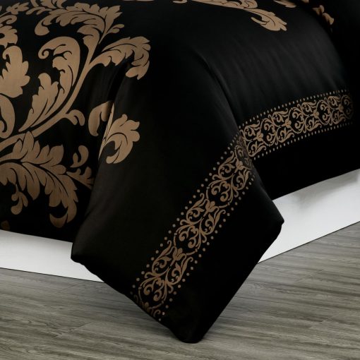 Chezmoi Collection Valor 7-Piece Bed in a Bag Queen, Negro/Oro Juego de Cama de Jacquard Floral de Lujo con Sabanas para Todas las Estaciones - Imagen 7