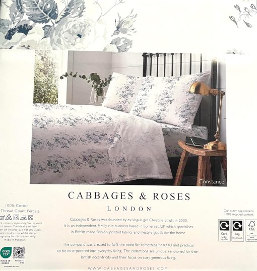 Juego de sabanas Cabbages & Roses of London 100% algodon percal de lujo para el hogar, ligero, fresco, de calidad hotelera y sin arrugas de 4 piezas (Azul Constance, Queen (Estandar U.S.)) - Imagen 4