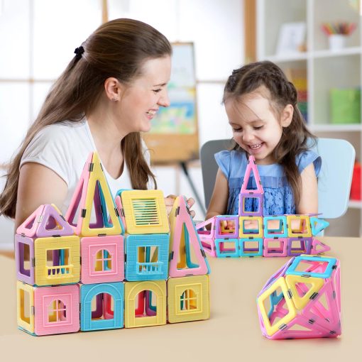 Juguetes de Bloques de Construccion de Azulejos Magneticos para Ninos, 136 Piezas 3D Castillo Creativo de Construccion Magnetica Juego de Apilamiento Inteligencia Preescolar Juguete STEM para Ninas y Ninos de 3 anos en Adelante (Color Macaron) - Imagen 2