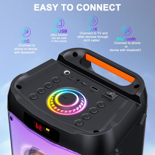 Maquina de Karaoke HWWR con 2 Microfonos Inalambricos, Altavoz Bluetooth Portatil para Adultos y Ninos, Sistema de Fiesta Grande con Luces de Discoteca para Reuniones, Subwoofers de Escenario, Los Mejores Regalos para Todos - Imagen 8