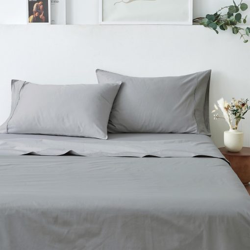 Juego de sabanas 100% algodon saten tamaño Queen - 4 piezas 15" bolsillo profundo Gris sabanas con fundas de almohada - Suave tejido saten, lujoso juego de ropa de cama de 400 hilos (Queen, Gris Niebla)