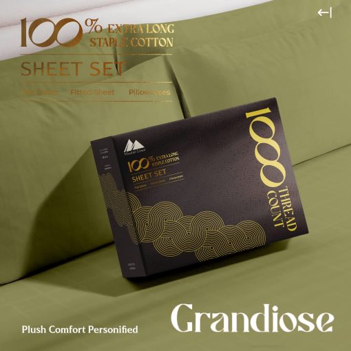 Juego de sabanas de algodon egipcio 100% Queen de Mayfair Linen - 1000 hilos de alta calidad, juego de sabanas de saten de lujo de hotel 5 estrellas, tamaño queen, suaves, transpirables, con bolsillos profundos de 16" - Verde Salvia - Imagen 4