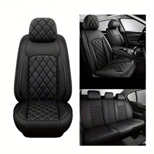ANKIV Juego Completo para 5 Asientos Fundas de Asiento de Coche Universales de Cuero Transpirable, Impermeables y Antideslizantes para Sedan SUV Pickup Truck (Negro, Juego Completo 5 asientos) - Imagen 4