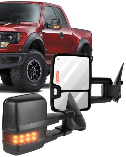 Espejos de Remolque ECCPP de Repuesto para Silverado Sierra 1999-2002 con Calefaccion Electrica Luces de Senal LED Ahumadas