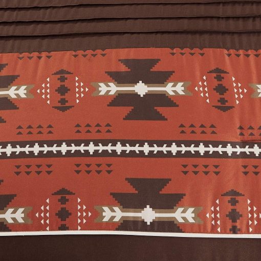Juego de Edredon de 7 Piezas de Diseño Nativo Americano del Suroeste y Oeste Cama Tamaño Reina Coffee Brown Bed in a Bag Ropa de Cama Navajo - Makala (Ladrillo Especias, Reina) - Imagen 3