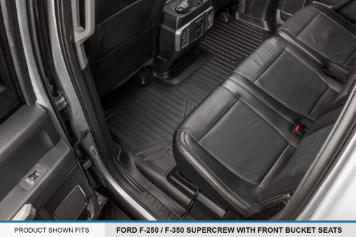 Juego de tapetes para piso SMARTLINER de 2 filas en negro compatible con Ford F-250 / F-350 Super Duty Crew Cab con asientos de cubo de 1ra fila 2017-2022 - Imagen 4