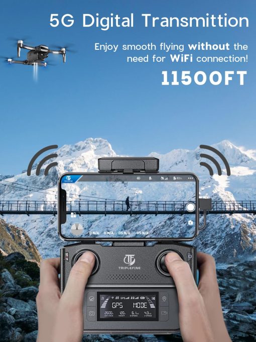 Drone TRIPLEFINE TF35 PRO 2-Ejes con Camara 4K, 2 Baterias 80 Minutos de Vuelo, Alcance de 11500 Pies, Camara EIS 4K/30FPS, Drone GPS con Motores Brushless, Certificacion FAA Completada - Imagen 5