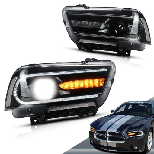 Faros LED VLAND Compatibles con Dodge Charger 2011 2012 2013 2014 (No compatible con 2012 Dodge Charger SE) con Senal de Giro Secuencial de ambar, Bombillas D2H/D2S (No incluidas) para Doble Haz