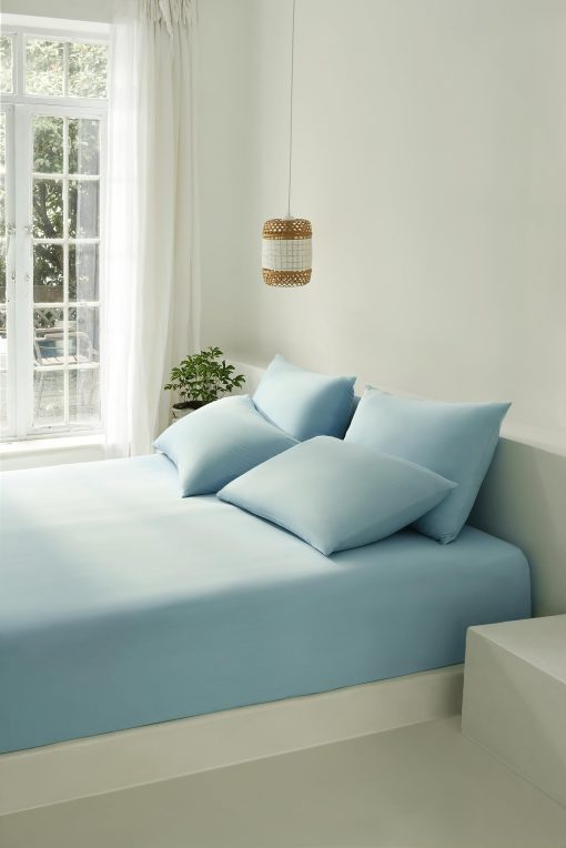 Juego de sabanas REST? Evercool?+, Queen, Azul Claro, Sabanas Transpirables para Personas Calurosas y Sudor Nocturno, con Fundas de Almohada, Hilo de Plata Ionico+ Autolimpiante para Pieles Sensibles, 3PCS sin Sabana Plana - Imagen 7