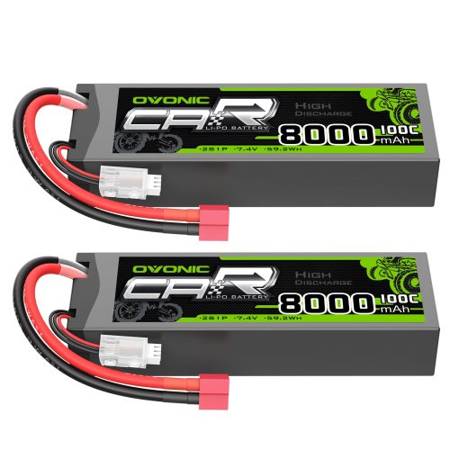 OVONIC Bateria Lipo 8000mAh 100C 7.4V 2S con Conector T para Avion RC, Quadcopter DJI, Helicoptero RC, Coche RC, Camion y Barco 2 unidades