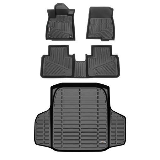 AIPOIL Tapetes para Piso y Forro de Carga Personalizados para Honda Accord/Accord Hybrid 2018-2022, Proteccion Antideslizante para Todo Clima, Juego Completo de Tapetes de Automovil, Negro