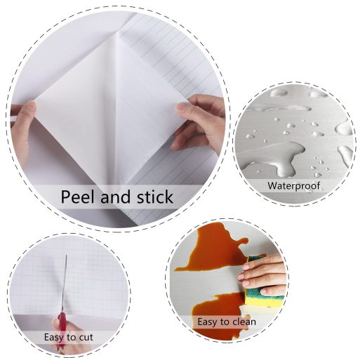 Papel de Contacto de Acero Inoxidable para Electrodomesticos Papel de Contacto Metalico Plateado para Lavaplatos Nevera Refrigerador Adhesivo para Salpicaduras a Prueba de Agua para Encimeras 24" x 394" - Imagen 8