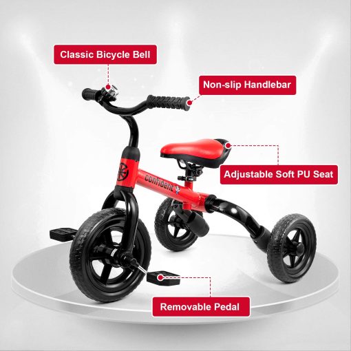 Triciclo 3 en 1 Ancaixin para Niños de 2 a 5 Años con Pedal Desmontable y Campana | Bicicleta de Equilibrio Plegable para Niños | Regalo Ideal para Bebes Rojo - Imagen 4