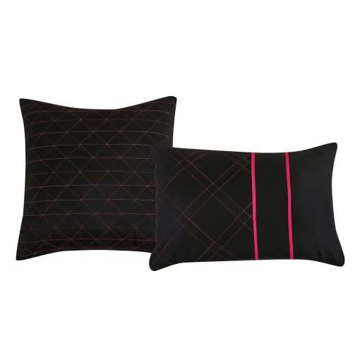 Set de Edredon de 9 Piezas ESCA Negro Rosa, Juego de Sabanas, Ropa de Cama - Tamaño Cal King - Imagen 5