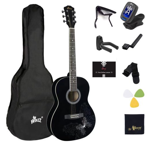 Guitarra Acustica WINZZ AF227A de 39 Pulgadas con Kit Completo, Elegante Mariposa