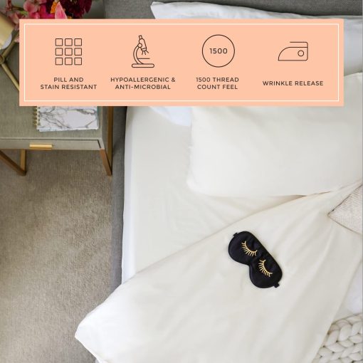 Juego de sabanas de Vanilla Bean PeachSkinSheets - Nivel de suavidad de 1500tc - Sabanas extra suaves y frescas para personas que duermen caliente y sufren de sudoracion nocturna - Tamano Queen - Imagen 3