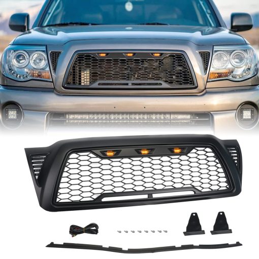 Parrilla de malla delantera DYRDINSHOW en ABS Compatible con Toyota Tacoma 2005-2011 (Negro Mate)