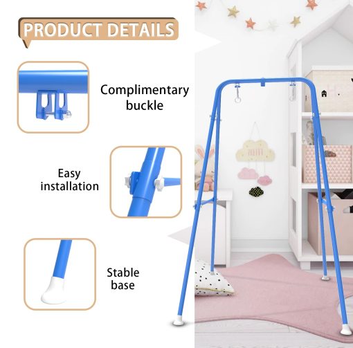 Soporte de Columpio para Niños, Estructura de Columpio para Bebes, Soporte de Columpio para Niños Pequeños, Juegos de Columpios de Metal Tipo A para Patio Trasero, Juego de Columpios Pesado para Exteriores e Interiores, Apto para la Mayoria de los Columpios para Niños (Azul) - Imagen 3