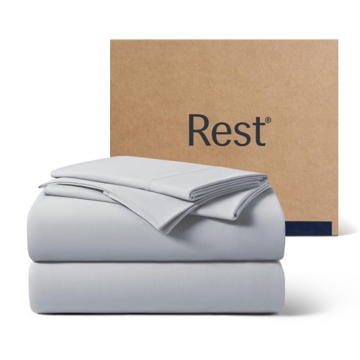 Juego de sabanas REST Evercool+ Starter, Queen, Gris Claro, Sabanas transpirables para los que duermen calientes y sudan por la noche, con fundas de almohada, hilos de plata ionicos+ autoclean para piel sensible, 3PCS Sin sabana bajera