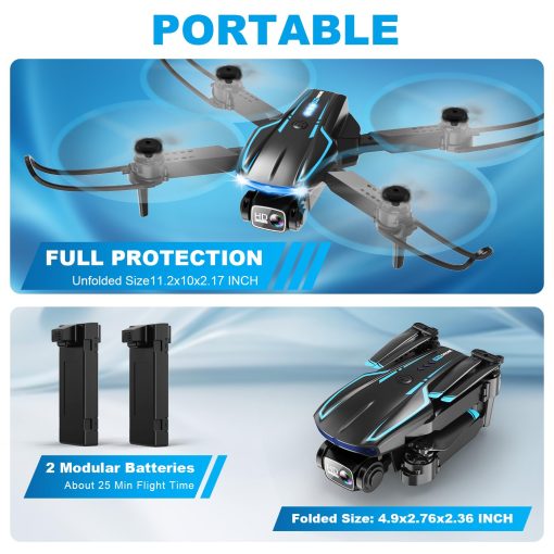 Mini Drone con Camara, Drone FPV Plegable con Altitud Estable, Control de Gravedad, Seguimiento Automatico, Vuelo de Trayectoria, Lente Ajustable de 90?, Despegue con una Tecla, 2 Baterias, Drones para Adultos y Ninos - Imagen 6