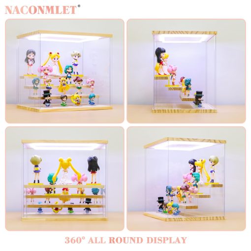 Estuche de exhibicion de acrilico transparente Naconmlet con luz LED- Estanteria ajustable de 6 niveles para Funko Pop Estantes a prueba de polvo y humedad Adecuado para coleccionables Lego Figuras de accion Pop Mart Transformer - Imagen 4