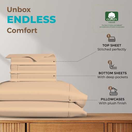 Juego de Sabanas Split King 100% Algodon Egipcio Thread Spread para Cama Ajustable - 800 Hilos 5 PC Sabana Superior Split King para Cama Sleep Number, Sabanas Suaves y Frescas, Se Adapta a Colchon de Hasta 18" - Taupe - Imagen 3