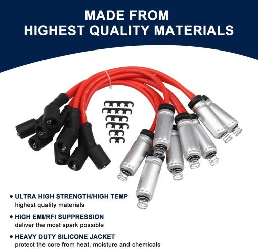 Paquete de 8 bobinas de encendido cuadradas UF271 D581 + 8 juego de cables de bujias de 8 mm de alta energia para Cadillac Chevrolet GMC Numero de parte 12558693 12556893 3859078 - Imagen 5