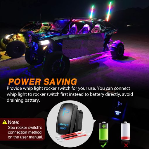 Nilight 2PCS 4FT Spiral RGB LED Whip Light w/RGB Chasing/Dancing Light RF Remote Control Lighted Antenna Whips for Can-am ATV UTV RZR Polaris Dune Buggy 4 Wheeler Offroad Jeep Truck, 2 Year Warranty - Imagen 4