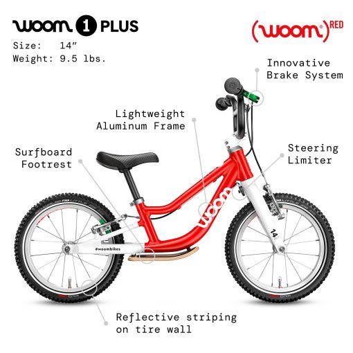 Bicicleta de Equilibrio woom 1 Plus para Ninos de 3 a 4.5 Anos, Bicicleta Infantil de 14 Pulgadas Ultraligera con Freno de Mano y Limitador de Direccion, para Ninos y Ninas - Rojo - Imagen 2