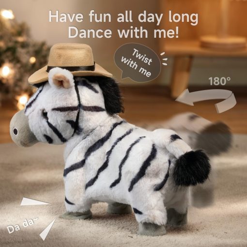 TUMAMA Juguete de Zebra Caminante y Hablador con Correa de Control Remoto, Peluche Electronico Interactivo para Ninos, Camina, Ladra, Canta, Juguete de Zebra Electronico con Control Remoto para Ninos de 3 a 6 anos - Imagen 2