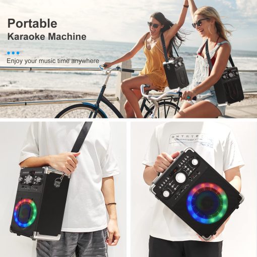 Maquina de Karaoke HWWR con 3 Microfonos para Adultos y Ninos, Altavoz de Karaoke Portatil con Luces DJ, Altavoz Bluetooth para Fiestas en Casa, Reuniones - Imagen 3