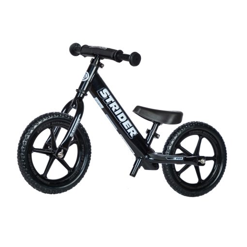 Bicicleta Strider 12? Pro, Black Pearl - Bicicleta sin pedales de equilibrio para ninos de 1 a 4 anos - Incluye almohadilla de seguridad, asiento acolchado, mini agarres, neumaticos sin aire y placa numerada - Sin herramientas