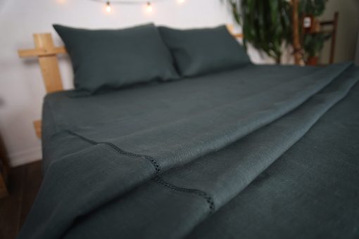 Juego de sabanas y fundas de almohada de lino WHOLEWOOLS - Juego de sabanas de lino natural - 4 piezas transpirables, ultra suaves (Sabana bajera, Sabana y 2 protectores de almohada) (Twin, Jungle) - Imagen 6