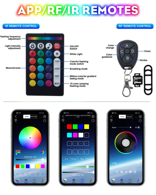 Kit de 12PCs de Tiras de Luces de LED para Motocicletas GOGOONE con Control de Senal de Giro y Freno con APP/IR/RF, Sincronizacion de Musica Multicolor RGB Iluminacion de Atmosfera Neon Resistente al Agua 12V - Imagen 2