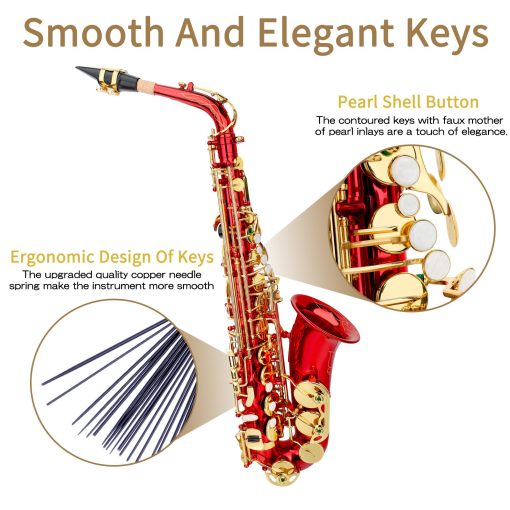 Saxofon Alto Eb, Saxofon para Principiantes, Saxofon Alto, Saxofon para Principiantes, Saxofon para Estudiantes, Saxofon Alto Profesional, Saxofon para Adultos, Saxofon para Principiantes, Saxofon (Rojo) - Imagen 3