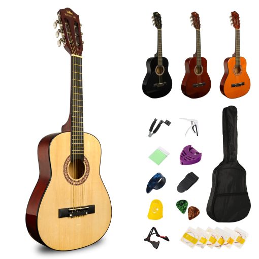 Guitarra Acustica de Madera BESYOU de 30" con Estuche, Libro de guitarra y Accesorios para Ninos/Ninas/Chicos/Principiantes (Natural)