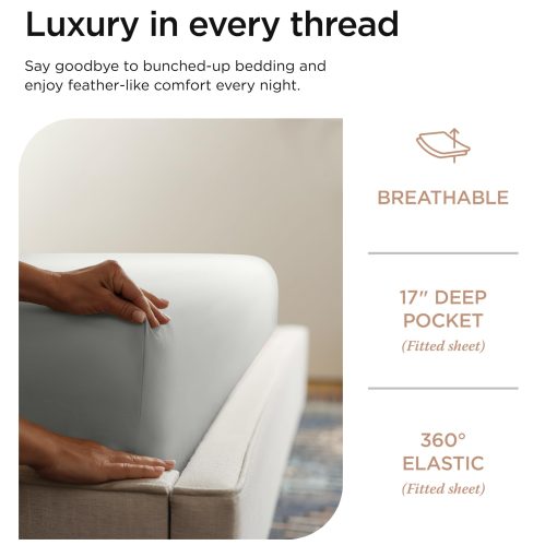 Juego de Sabanas de Algodon Supima Threadmill Luxury, Juego de Sabanas de Algodon Suave de 1000 Hilos para Cama Queen, Juego de Sabanas Grises Claro para Cama Queen de 4 Piezas, Calidad de Hotel 5 Estrellas Juego de Sabanas de Bolsillo Profundo - Imagen 5