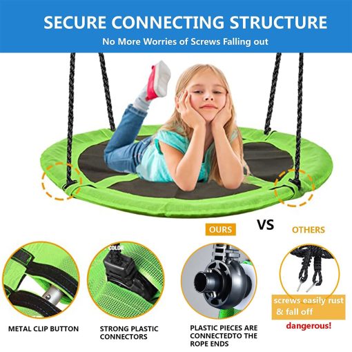 Hishine 43" Columpio con Forma de Platillo para Ninos, Gira 360?, Columpio Volador Impermeable con Giro, Correas de Colgar, Cuerdas Ajustables, Columpio Giratorio Redondo para arbol/Parque Infantil (Verde) - Imagen 4