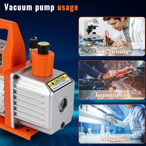Bomba de Vacio, 110V 4.5CFM 1/3HP Bomba de Vacio de Paletas Rotativas de Una Etapa con Botella de Aceite, Bomba de Vacio de Aire Acondicionado de 1 Etapa, Kit de Bomba de Vacio para Diferentes Sistemas (4.5CFM 1/3HP) - Imagen 8