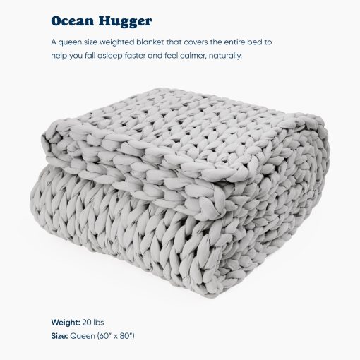 Mantas Ponderadas Bearaby Tamano Queen - Mantas Ponderadas Tejidas a Mano - Mantas Ponderadas de Enfriamiento Para Adultos - Manta Ponderada Lavable de 20 lbs - Manta Pesada Queen Tamano 60?x80? - Gris Moonstone - Imagen 2