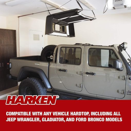 HARKEN - Polipasto de almacenamiento para techo duro de garaje para Jeep Wrangler y Ford Bronco, Auto-nivelante, Sistema anti-caidas seguro, Operacion facil para una sola persona, Capacidad de 45-175 libras - 7803.JEEP6T - Imagen 5