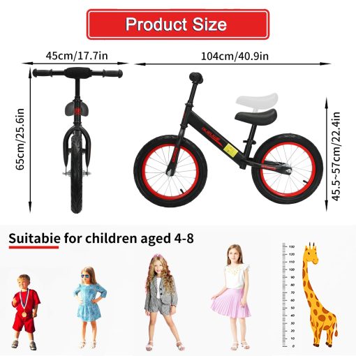 Bicicleta de Equilibrio Bueuwe de 16 pulgadas para Ninos y Ninas de 4 5 6 7 8 anos, Bicicleta sin Pedales para Ninos, Bicicleta de Entrenamiento para Ninos con Asiento Ajustable, Mejor Regalo, Negro - Imagen 6