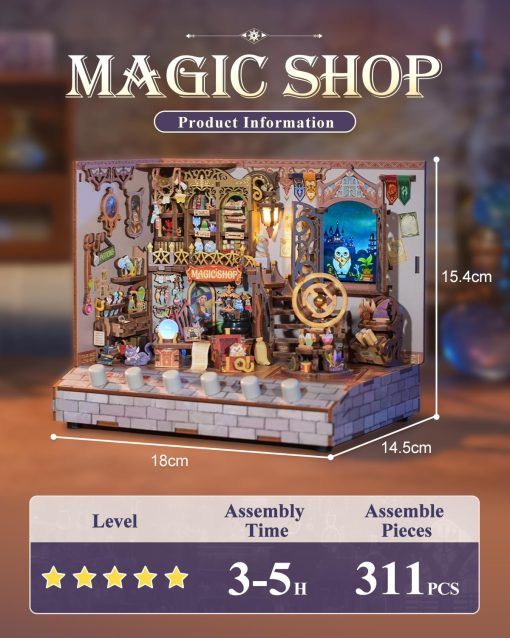 Kit de Casa en Miniatura DIY Tonecheer, Kit de Casa de Munecas de Madera con Ruido Blanco, Juego de Construccion de Casa de Diorama Pequena con Pantalla Electronica para Adultos (Tienda de Magia) - Imagen 3