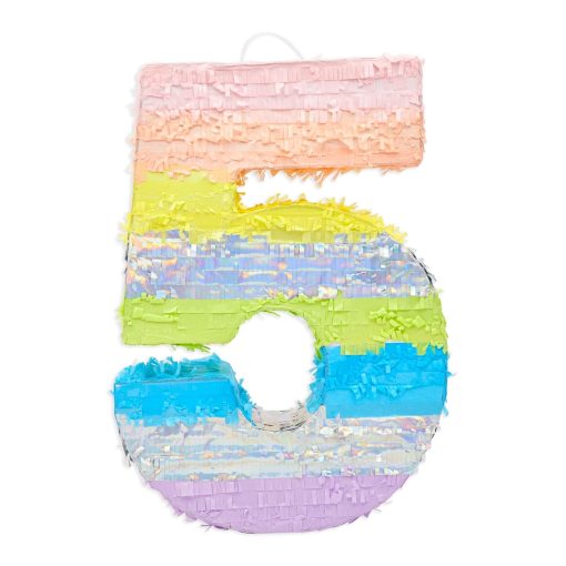 PInATA DEL NuMERO 5 DE BLUE PANDA - Pinata grande del numero 5, Pinata de arco iris pastel, Decoraciones para el 5to cumpleanos de ninas (21x14.7x4 pulgadas) - Imagen 4