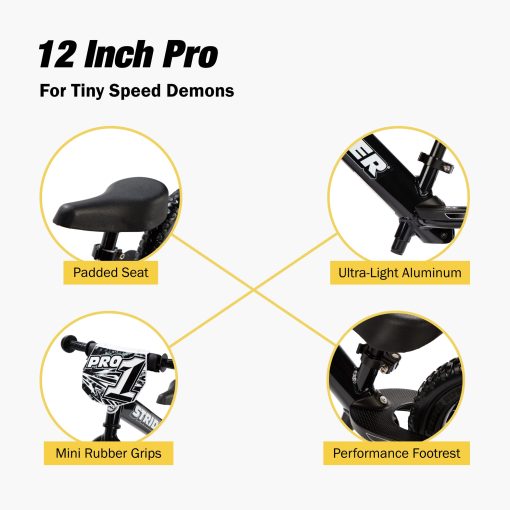 Bicicleta Strider 12? Pro, Black Pearl - Bicicleta sin pedales de equilibrio para ninos de 1 a 4 anos - Incluye almohadilla de seguridad, asiento acolchado, mini agarres, neumaticos sin aire y placa numerada - Sin herramientas - Imagen 3