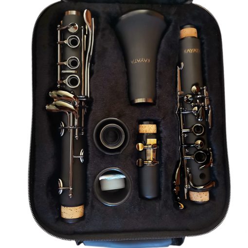 Clarinet Bb KAYATA con cuerpo de ebonita negra, nuevas llaves niqueladas negras, reposacabezas ajustable con anillos negros mas delgados. Estuche de lujo para clarinete de lona - Imagen 6