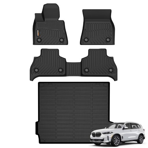 Tapetes de piso y protector de carga para BMW X5 2019-2024, Tapetes para automovil todo clima para BMW X5, Tapetes de goma 3D Laser de TPE para piso y protector de carga a medida para BMW X5-Negro