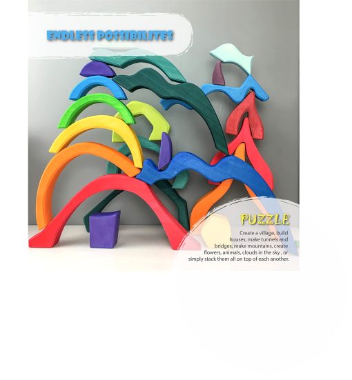 Juego de Bloques 'Cuatro Elementos' Rainbow X-Large, Juguetes de Madera para Ninos, Rompecabezas de Construccion Geometrica, Set Educativo Volcan/Casa - Imagen 5