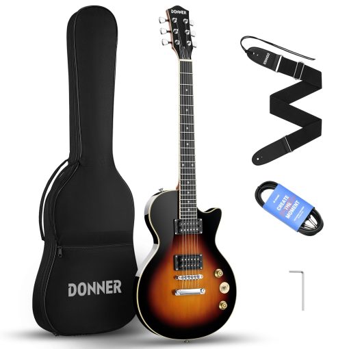 Guitarra Electrica Donner 39 Pulgadas Cuerpo Solido Principiante Kit Sunburst Tamano Completo, con Bolsa, Correa, Cable, para Principiantes, DLP-124S