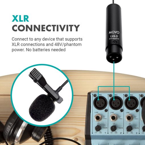 Microfono Lavalier Movo LV4-O con Phantom Power Omnidireccional XLR - Ideal para Filmar, Podcast, Livestream, Entrevistas o Grabaciones en YouTube - Imagen 5